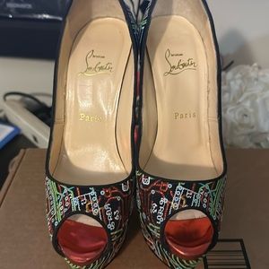 Christian Louboutin Heels Lady Peep Platform Microchip Satin Open Toe 150mm 37.5
